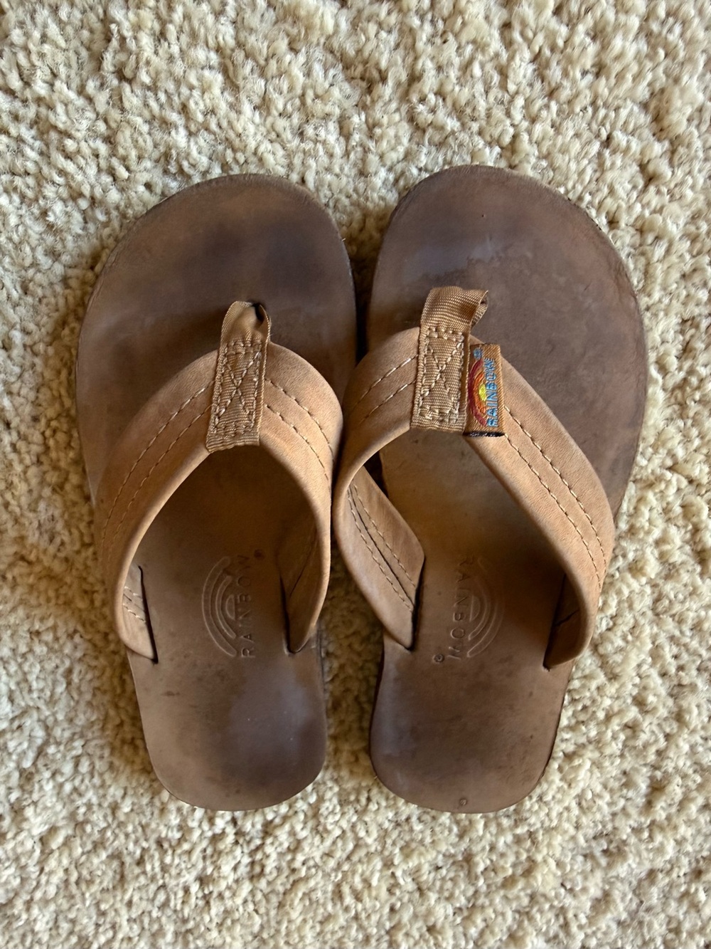 Rainbow Kids Brown Leather Flip Flop Sandals